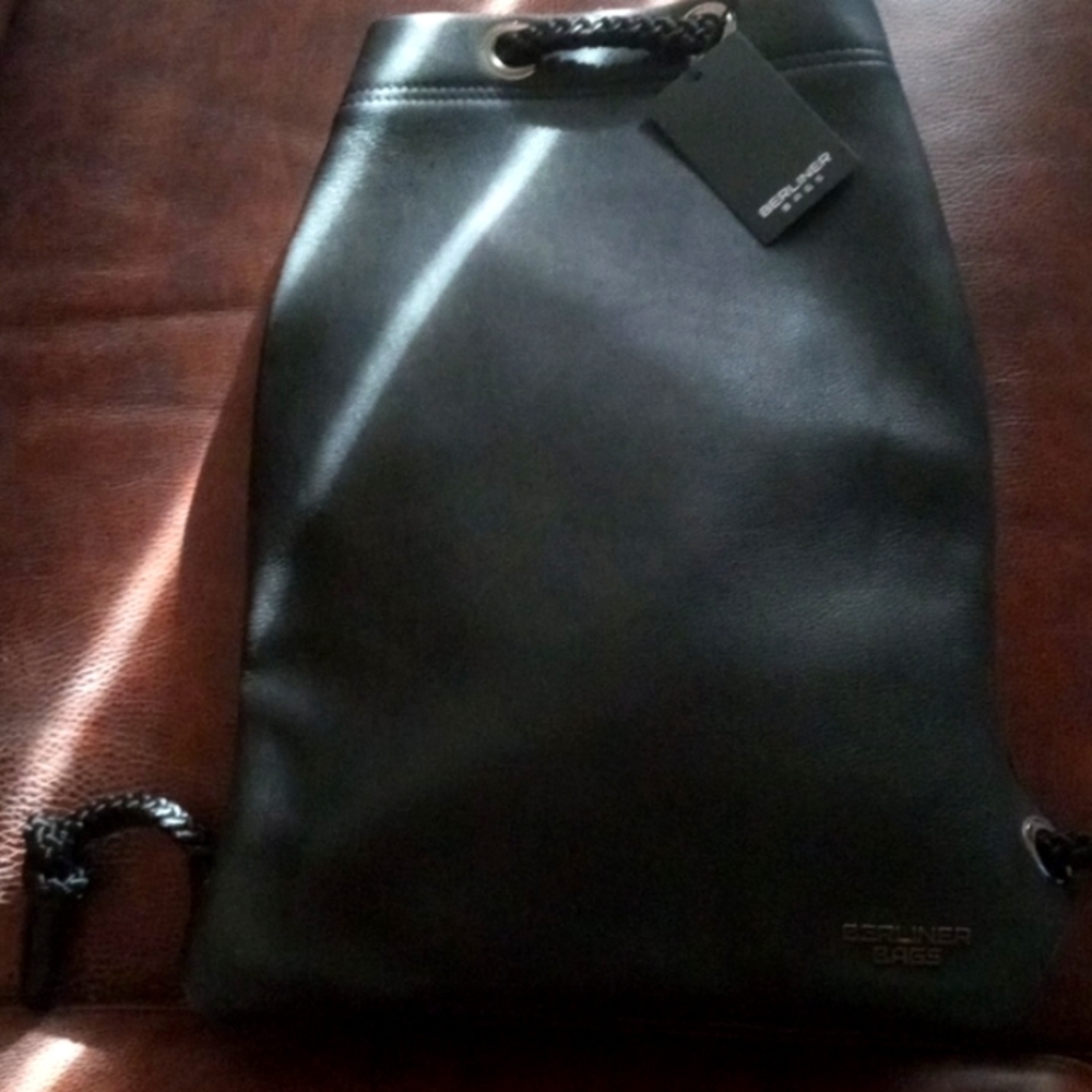 New! Unisex Berliner Genuine  Leather Black Backpack